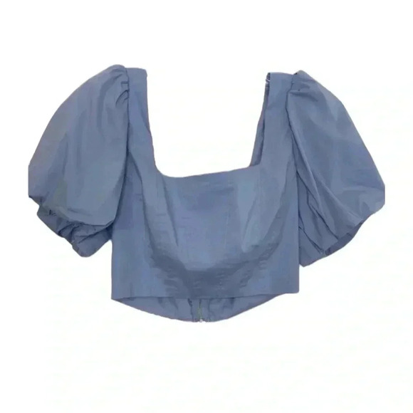 Forever 21 Squared Neck Puffed Sleeves Solid Crop Top - Picture 1 of 4